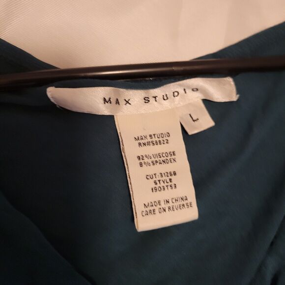 Max Studio Women's Viscose Green V-Neck Criss Cross Waist Dress Size Large - Picture 3 of 8